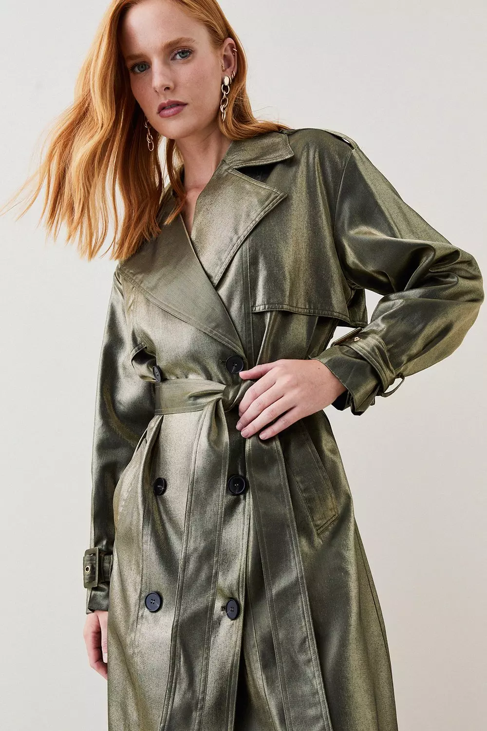 Silver metallic trench on sale coat